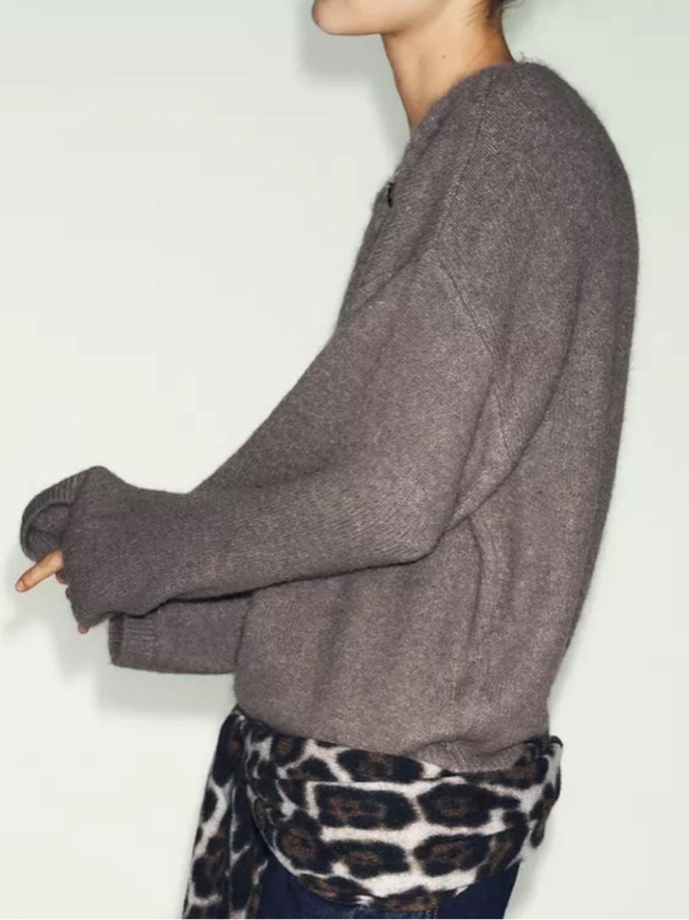 Zara NWT wool blend Taupe gold detail ruched off shoulder chunky Knit Sweater - Picture 6 of 6
